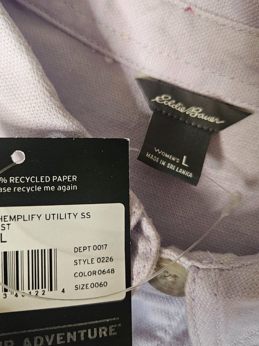 NWT EDDIE BAUER EB Hemplify Utility SS Dress Women's L Lavender Mist Hemp Blend - Picture 5 of 10